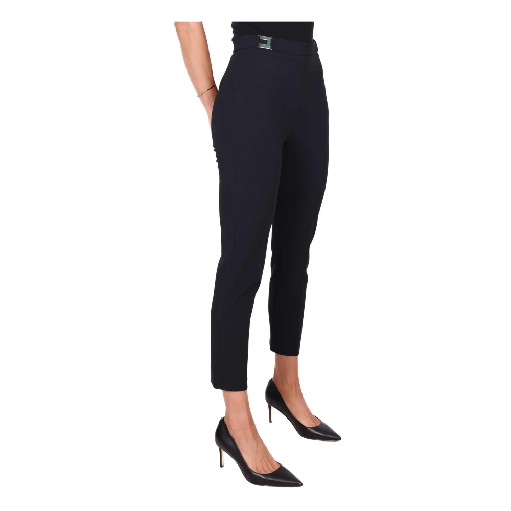 Elisabetta Franchi Zwarte sigarettenbroek met logoplaques Black Dames