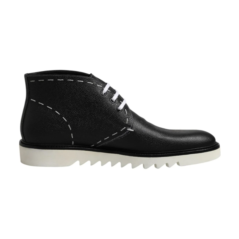 Dolce & Gabbana Men's Black/White & Leather Lace-Up Ankle Boots