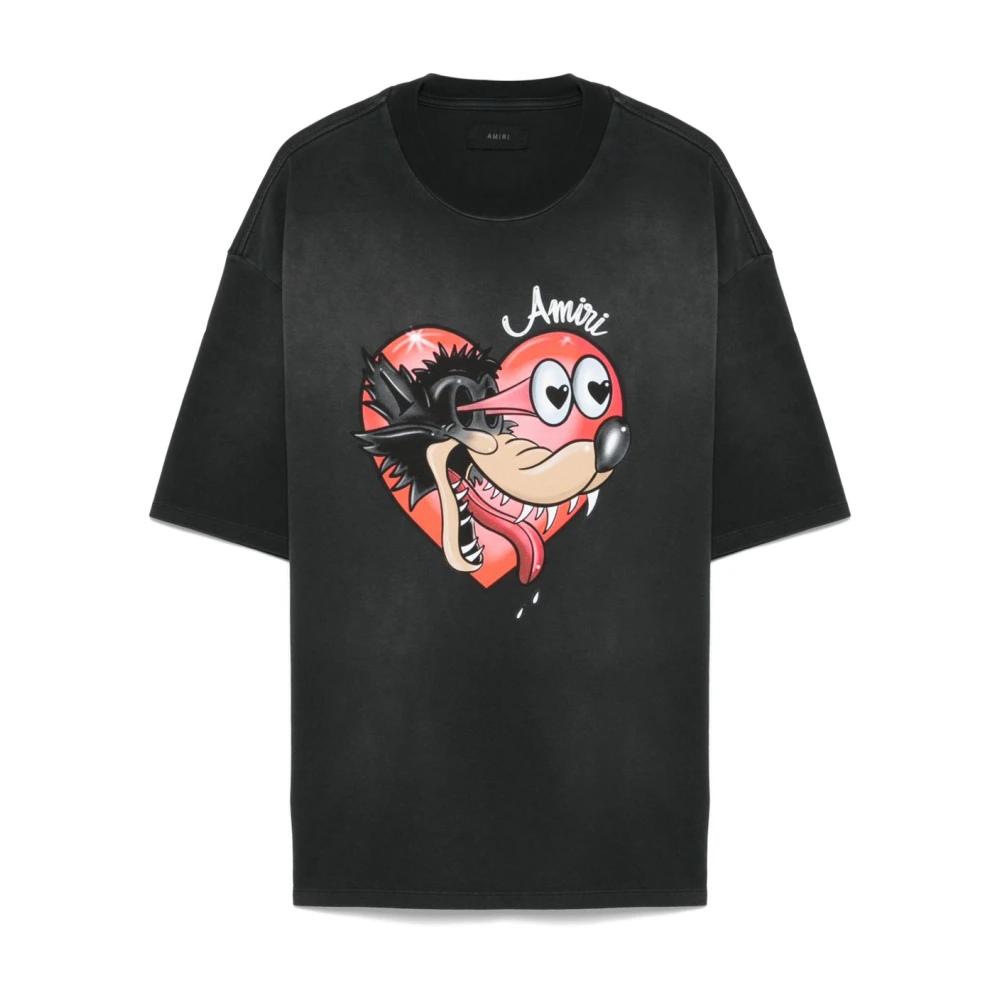 Amiri Zwart Logo Print Crew Neck T-shirt Black Heren