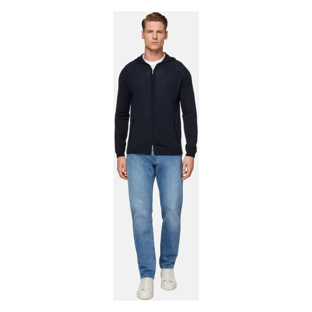 Boggi Milano Volledige rits capuchontrui in superfijne merinowol Blue Heren