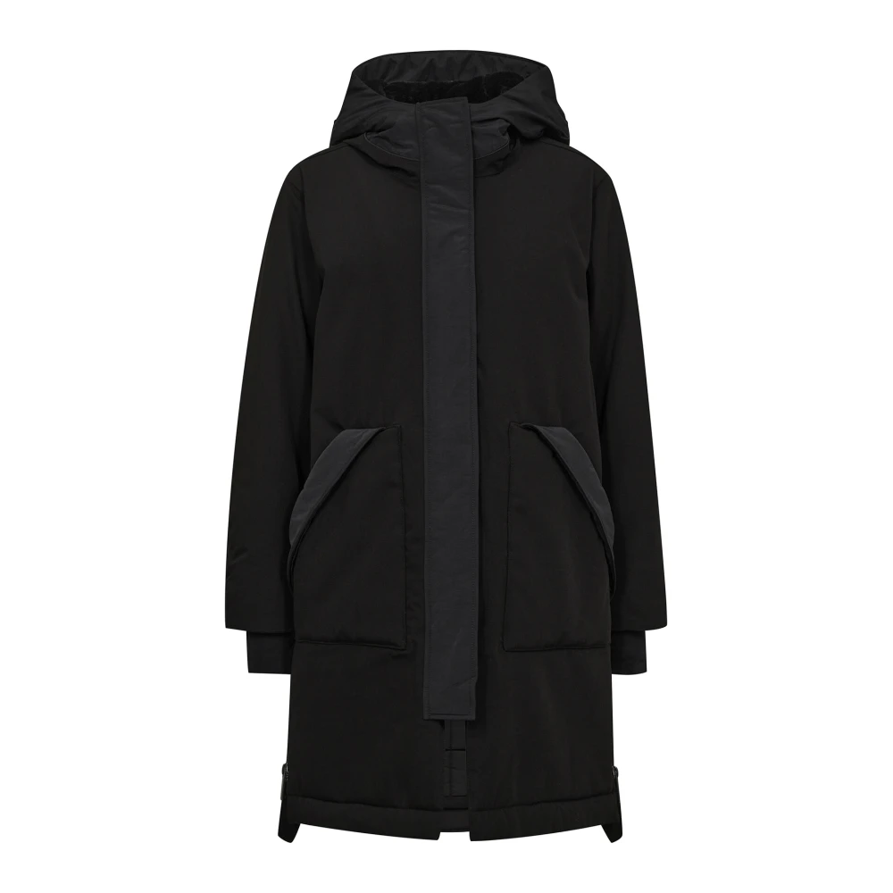 Mos Mosh Black Coat With Hood And Pockets - Female - Parkas - Xs - Coats