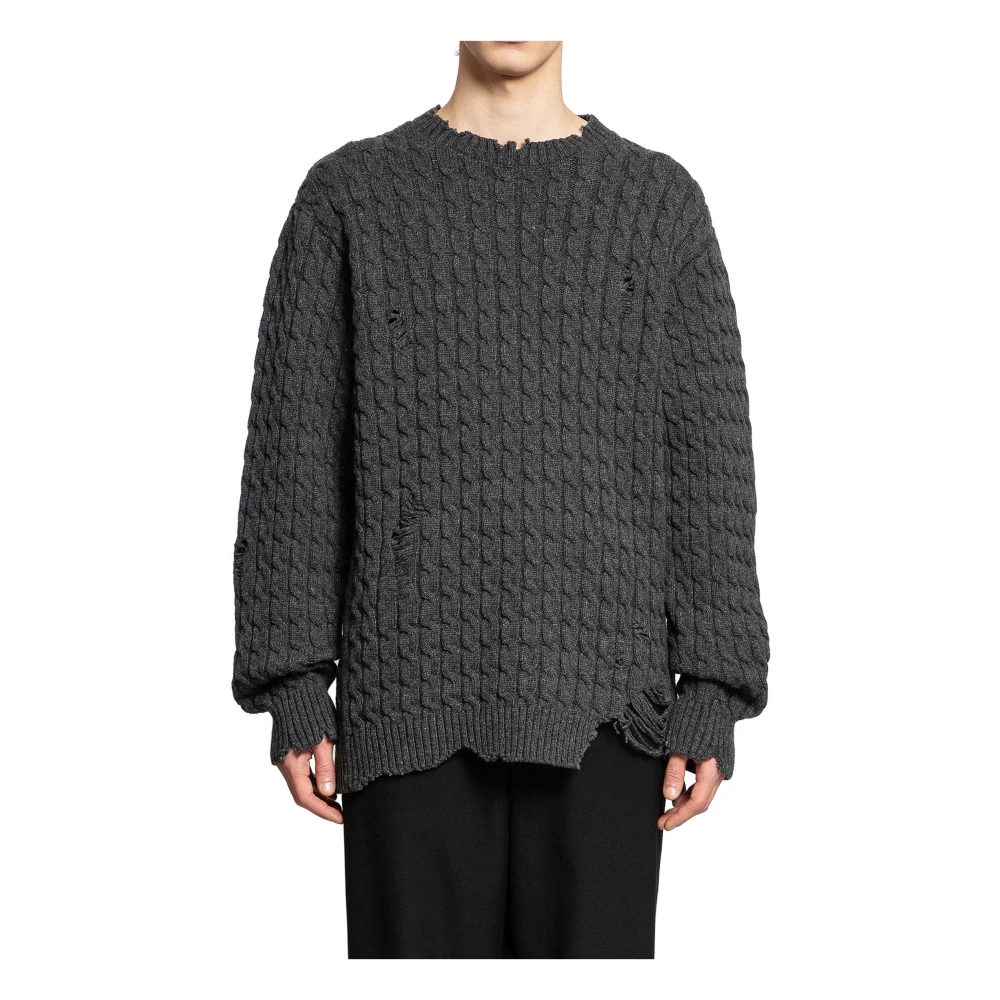Undercover Houtskool Crewneck Sweater met Vernietigde Details Gray Heren