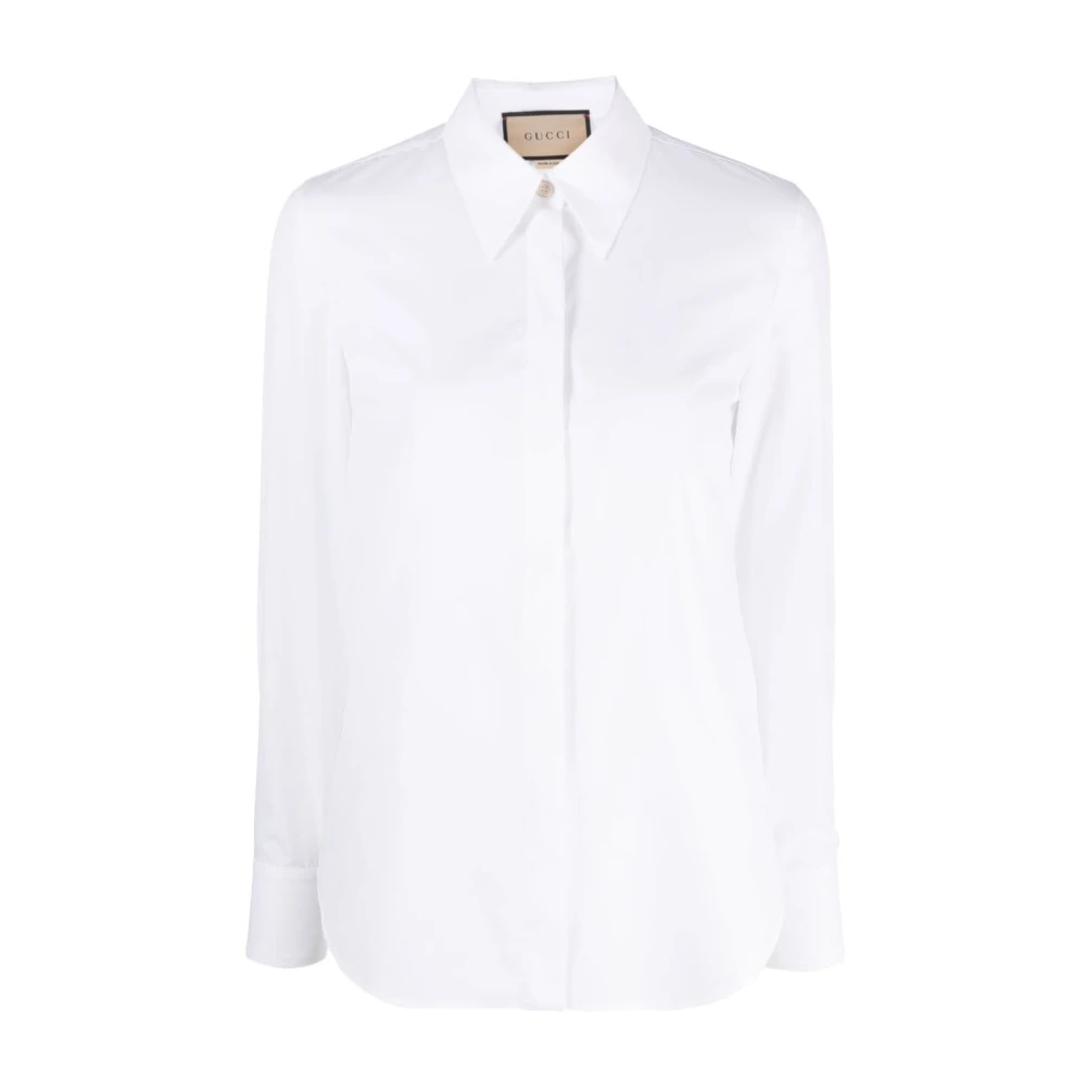 Gucci Witte Logo-Geborduurde Katoenen Overhemd White Dames