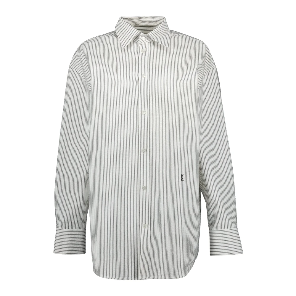 Saint Laurent Women's Gray Striped Cassandre Shirt