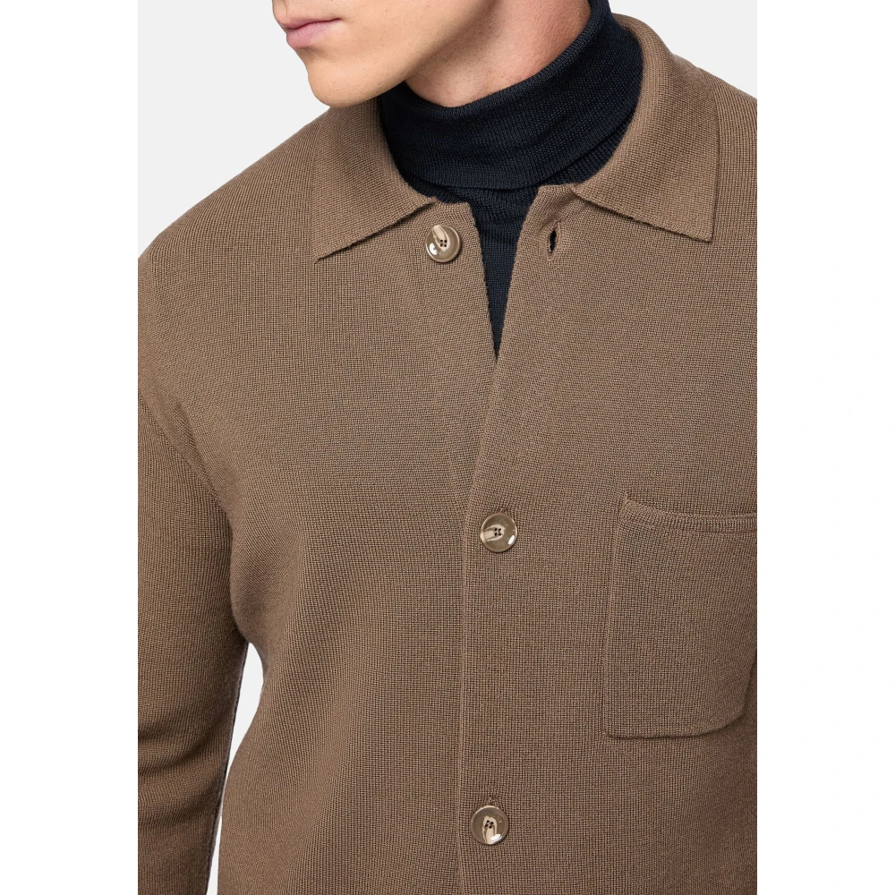 Boggi Milano Gebreide Merino wollen overhemd Blue Heren