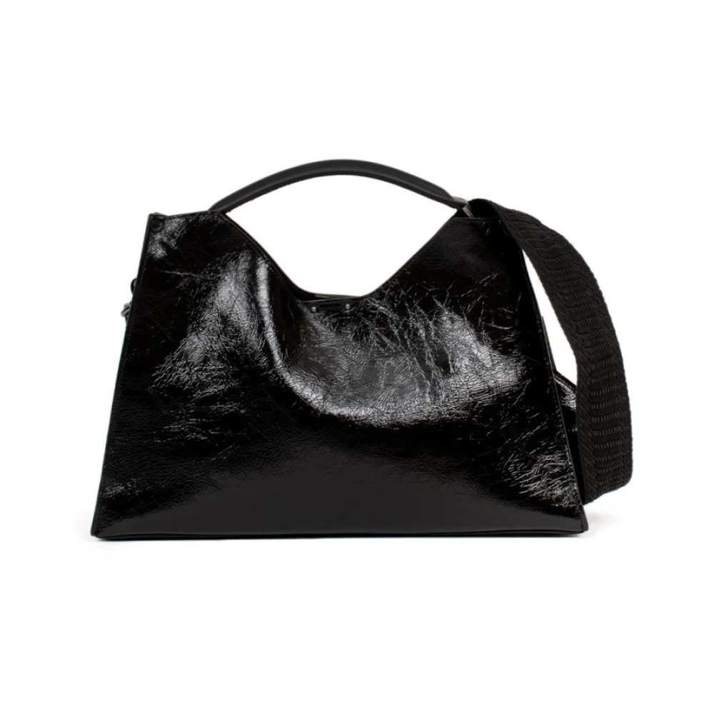 Gianni Chiarini Glanzende Leren Trapeziumtas Black Dames