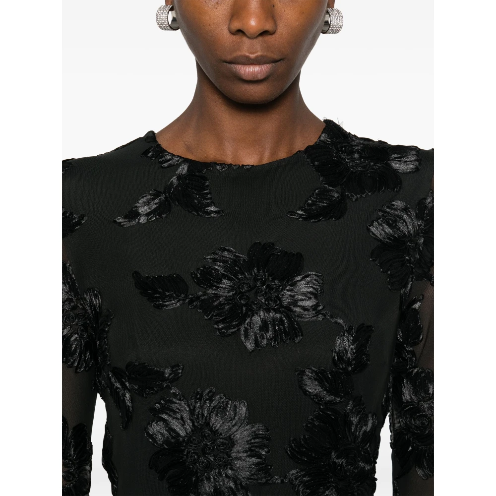 Rotate Birger Christensen Zwarte Mini Jurk met Bloemprint en Mesh Black Dames