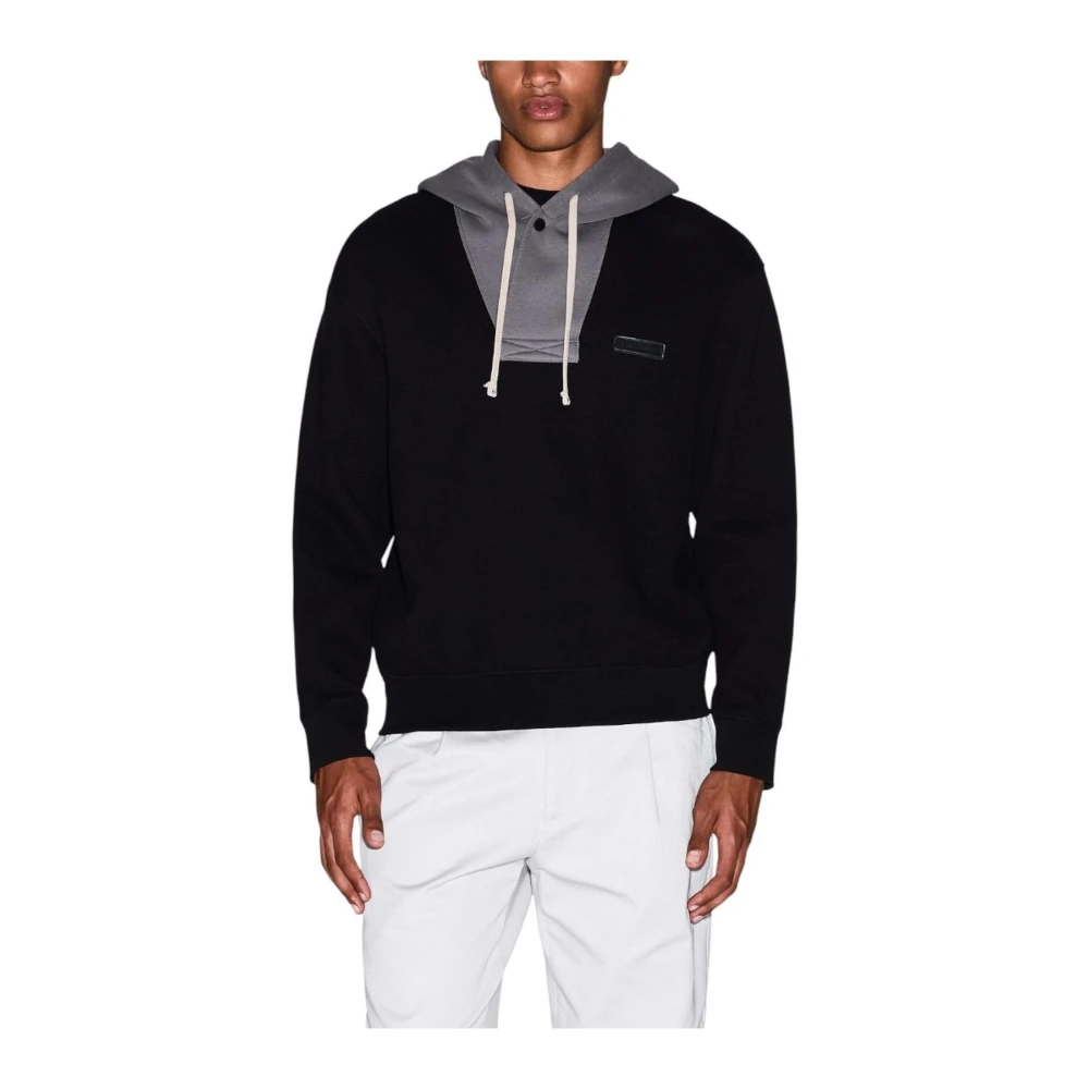 Armani Exchange Men's Black Hooded Long Sleeve Round Neck Sweatshirt - Hoodies - Xl - Sweatshirts & Hoodies