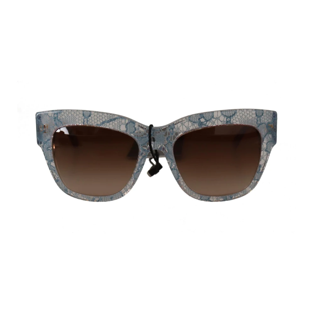 Dolce & Gabbana Blue Lace Acetate Rectangle Shades Sunglasses Grå Dam