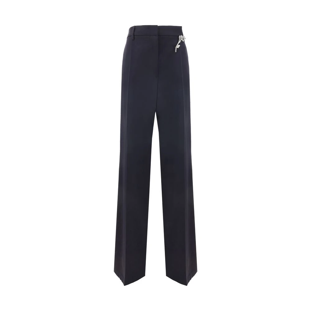 Prada Women's Blue Wool Trousers With Brooch