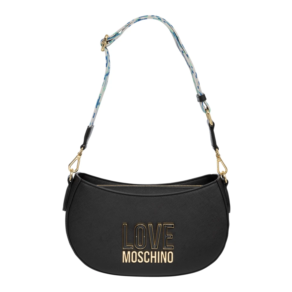 Love Moschino Zwarte schoudertas met logo plak Black Dames