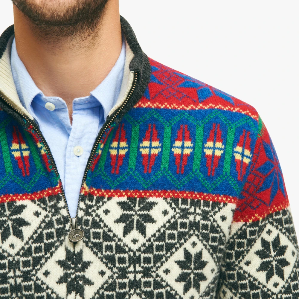 Brooks Brothers Multi-Colored Lammywollen Cardigan Beige Heren