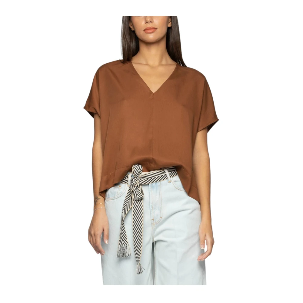Kocca Korte Mouw Blouse Brown Dames
