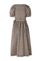checkered-puff-sleeve-midi-dress