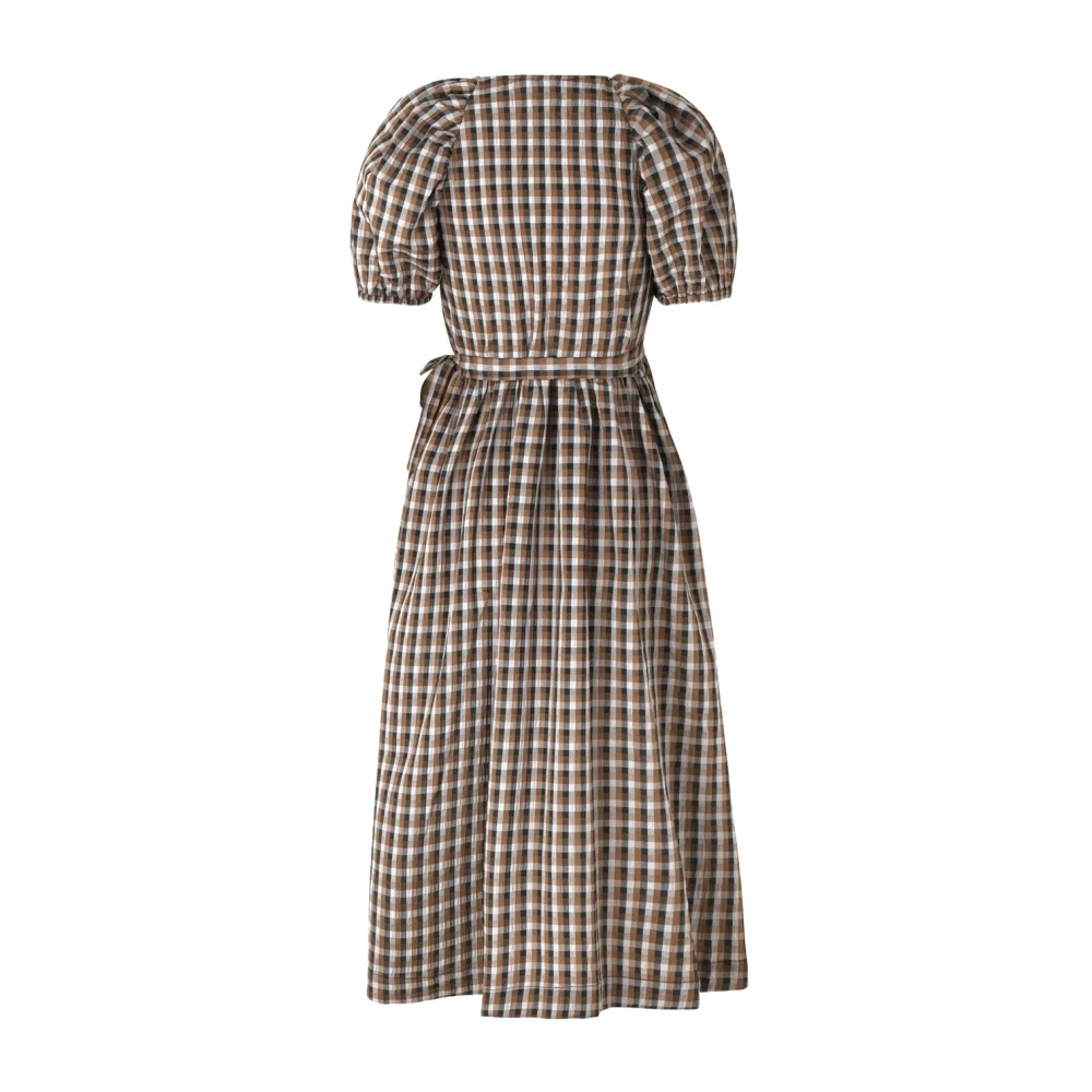 BAUM UND PFERDGARTEN Geruite Puff-Mouw Midi Jurk Multicolor Dames