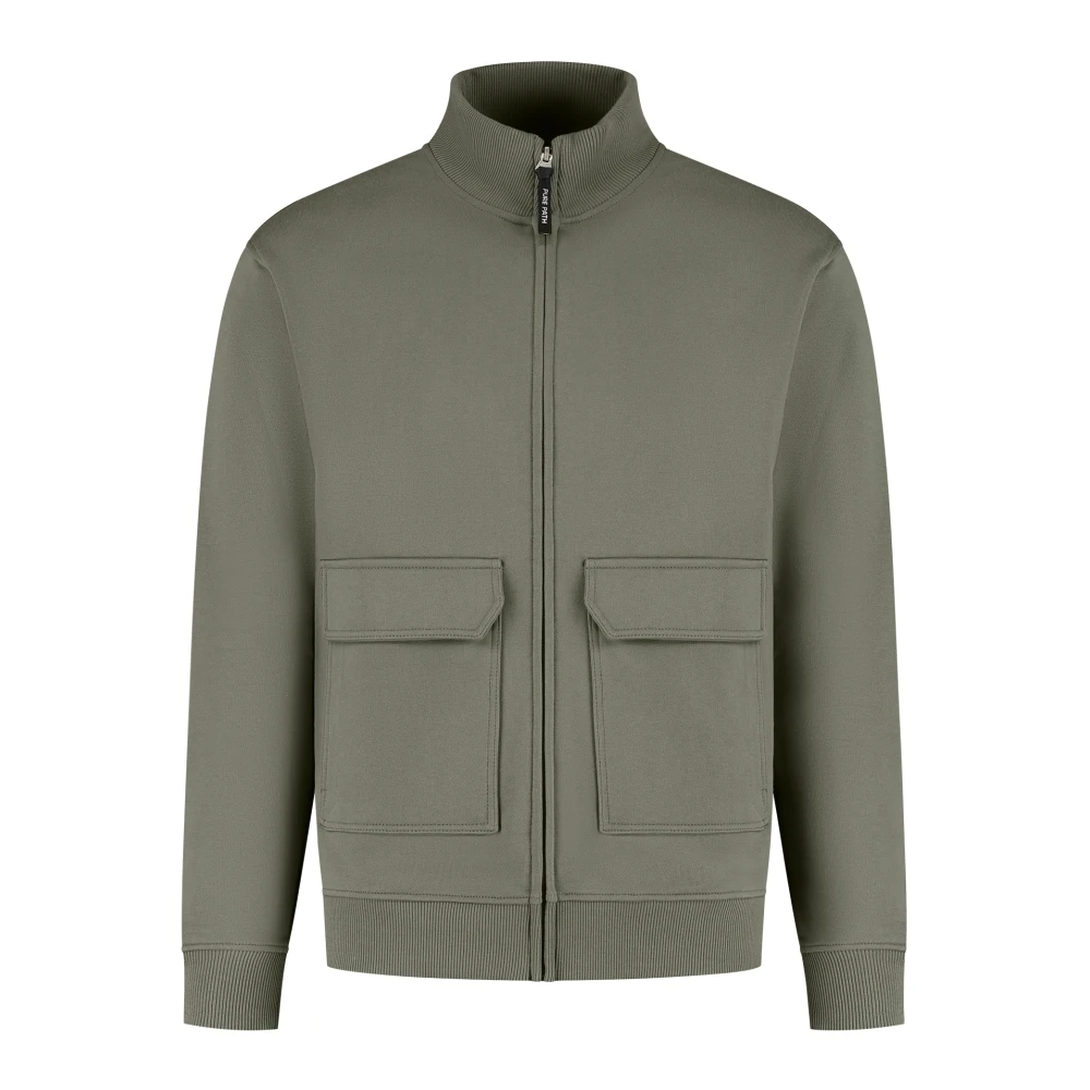 Pure Path Zip-Up Utility Sweater Green Heren