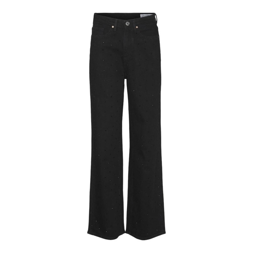 Vero Moda Wijde jeans met strass in zwart Black Dames