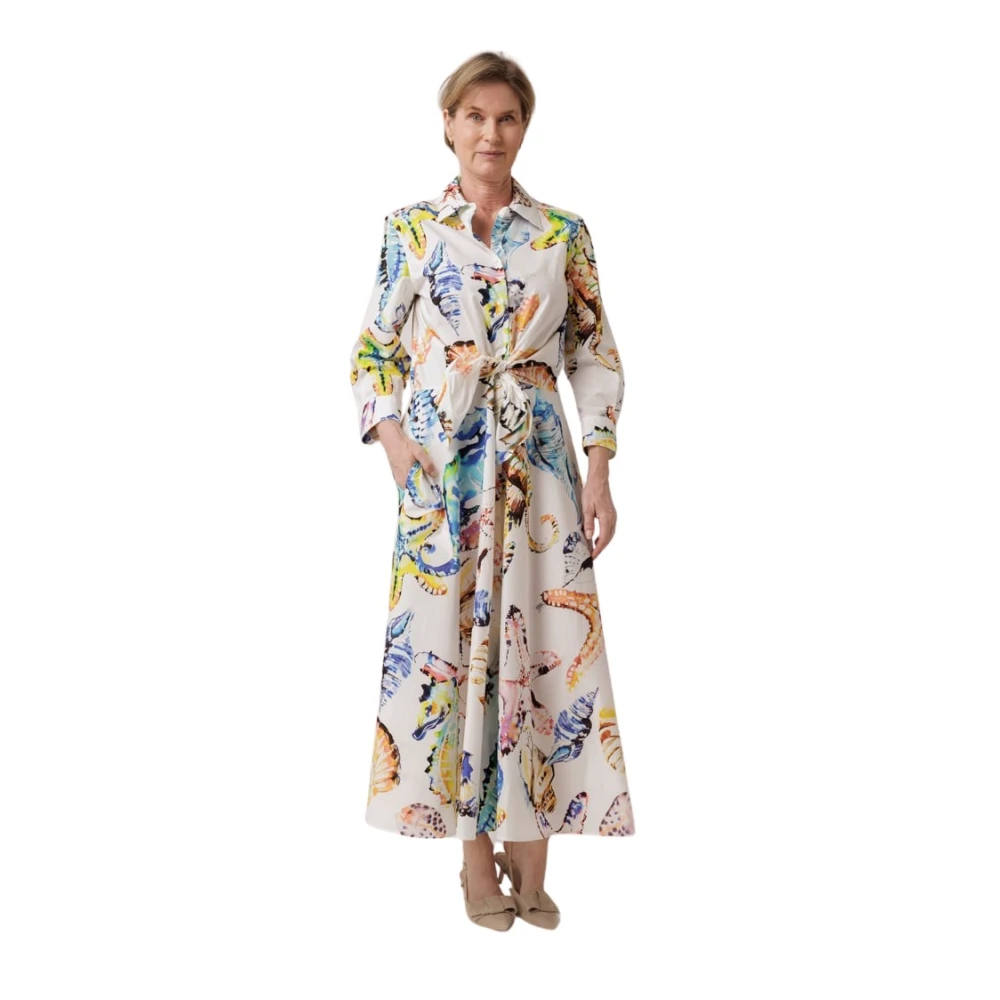 Sara Roka Maxi Jurk met Schelpenprint en Strikdetail Multicolor Dames