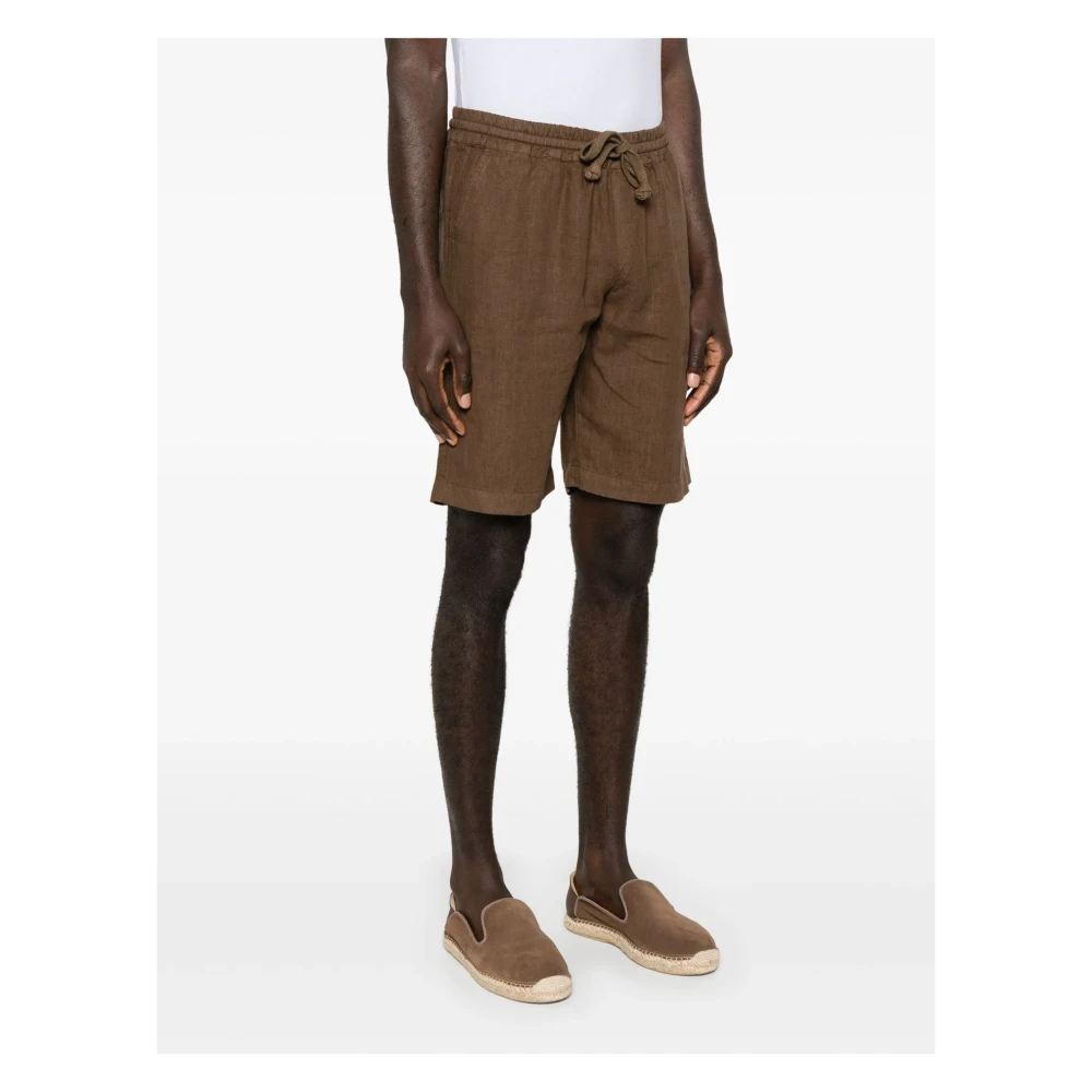 Fedeli Linnen shorts met trekkoord Brown Heren