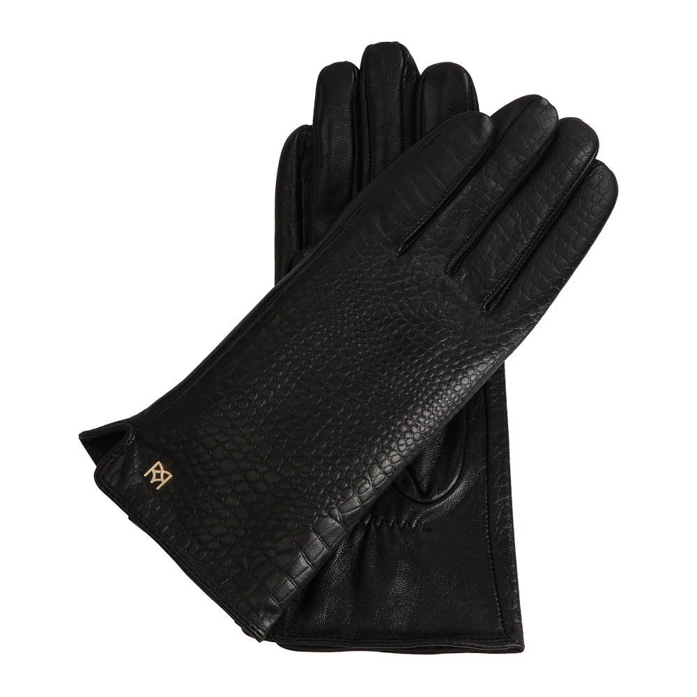 Kazar Zwarte handschoenen versierd met een krokusinzet Black Dames