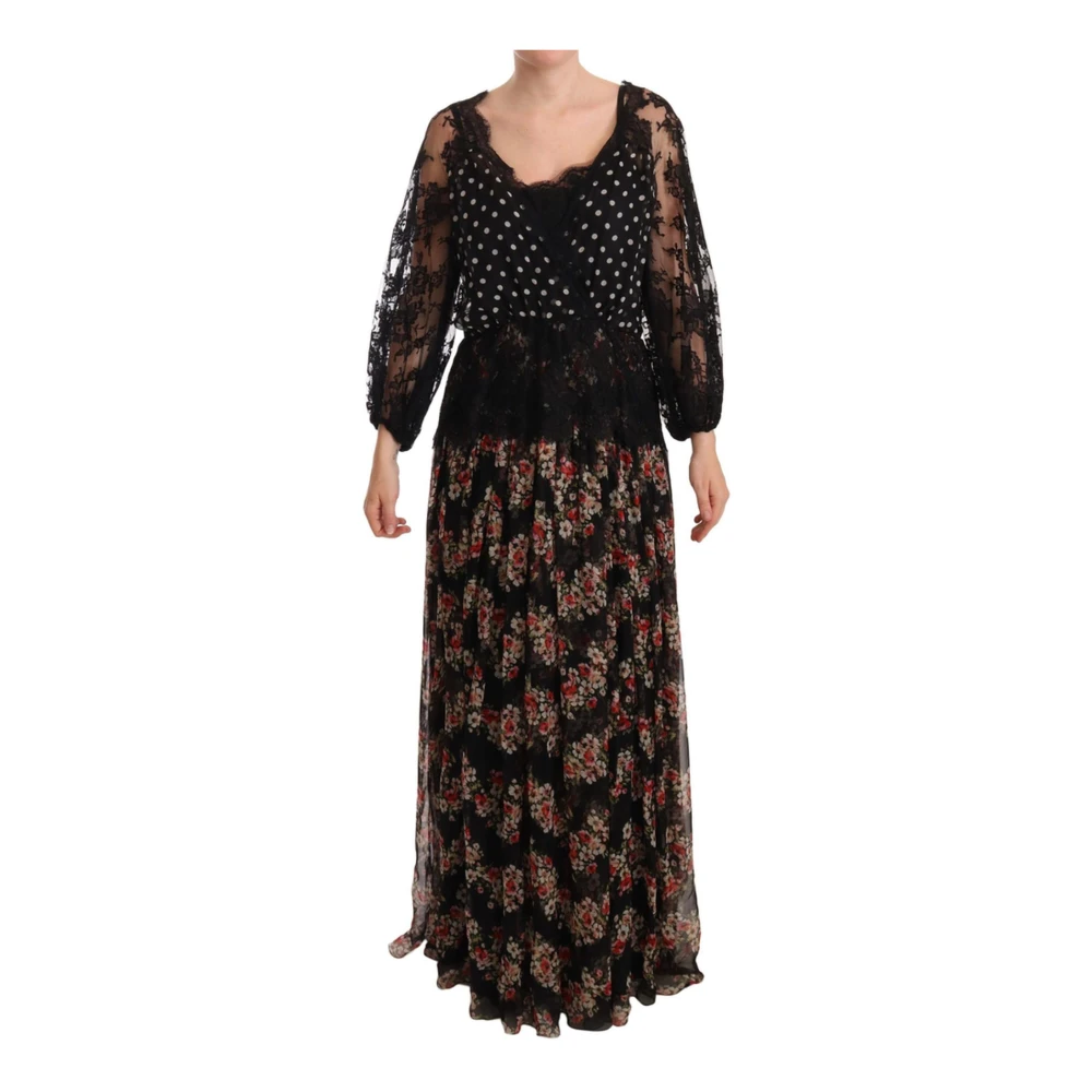 Dolce & Gabbana Women's Maxi Dress With Lace Floral And Polka Dot Design