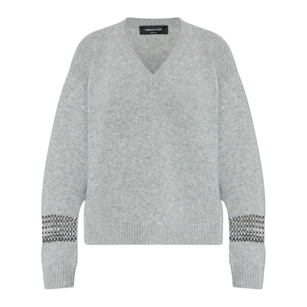 Fabiana Filippi Vrouw Grijs Truien & Vesten Dames, M, Pailletten, Sweater Met Glinsterende Pailletten