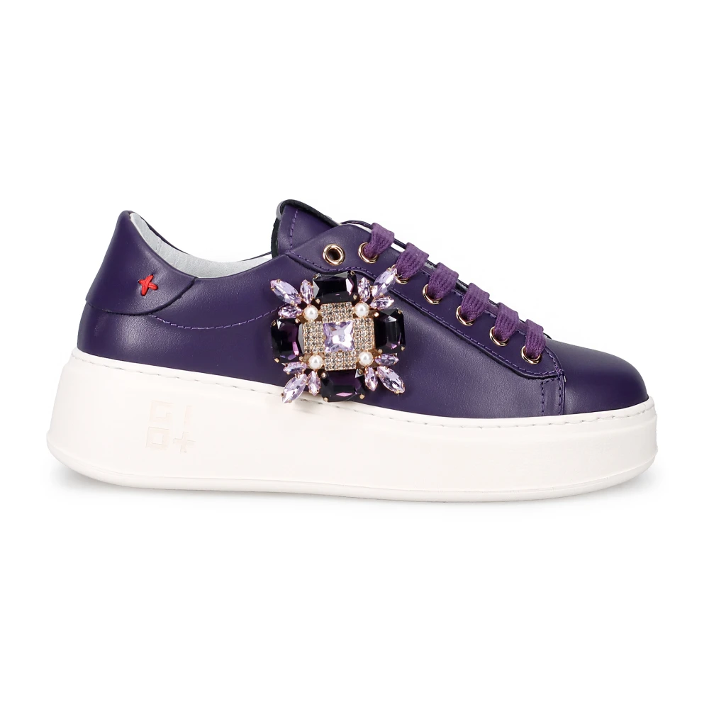 Gio+ Paarse Sneakers met Gelamineerd Leren Detail Purple Dames