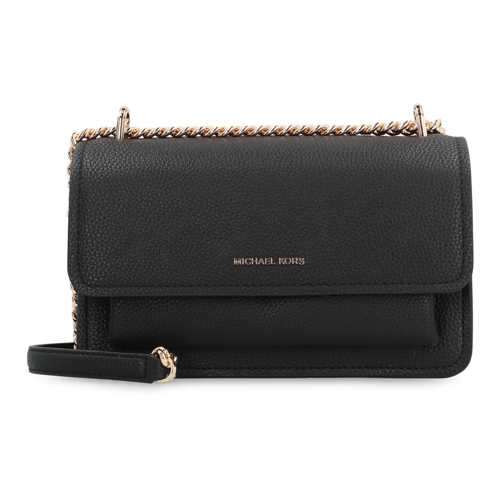 Michael Kors Leren Crossbody Tas met Kettingband Black Dames