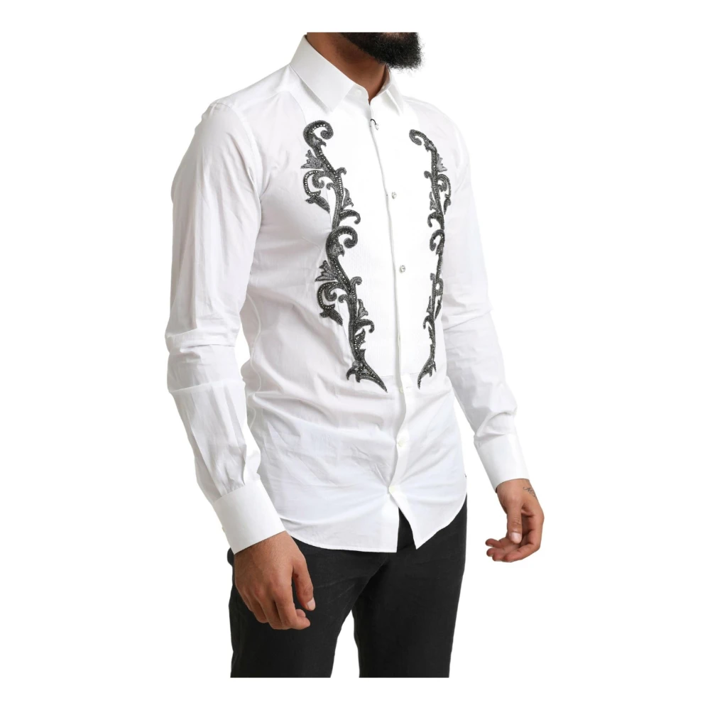 Dolce & Gabbana Witte Barok Detail Slim Fit Overhemd White Heren