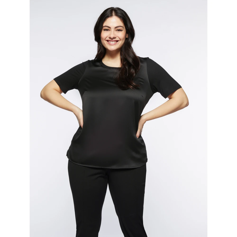 Fiorella Rubino Satin en Jersey T-shirt Black Dames