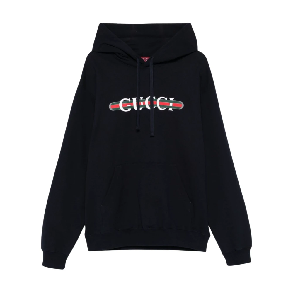 Gucci Blauwe hoodie met webprint Blue Heren