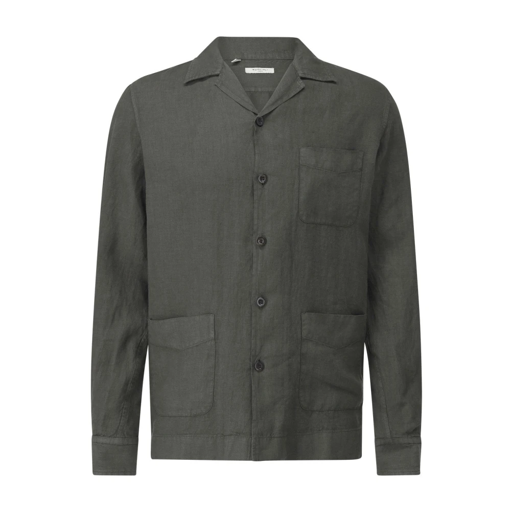 Boglioli Hombre Verde - Camisa De Lino Con Cuello Clásico - Shirts - L