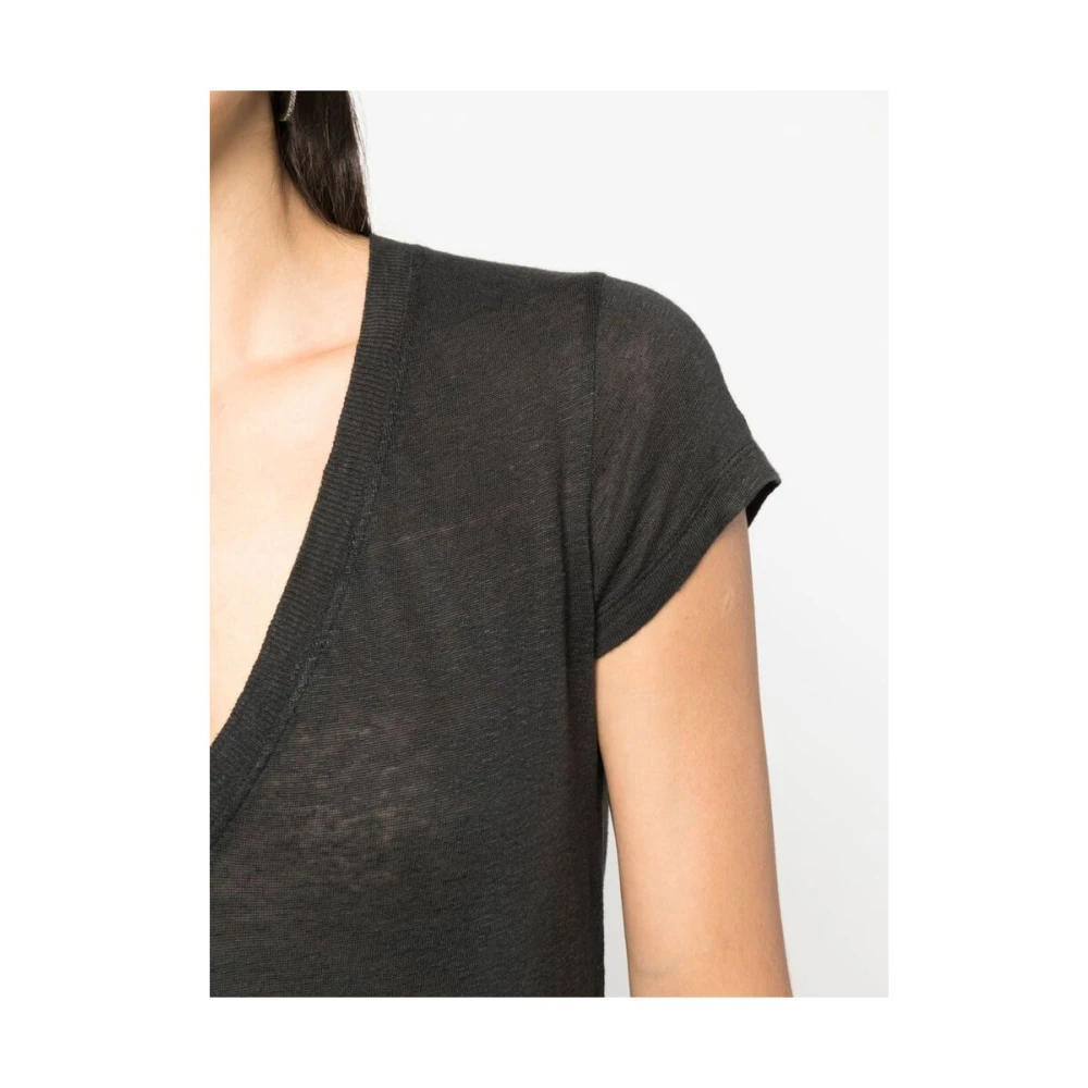 IRO Zwart Linnen V-hals T-shirt Black Dames