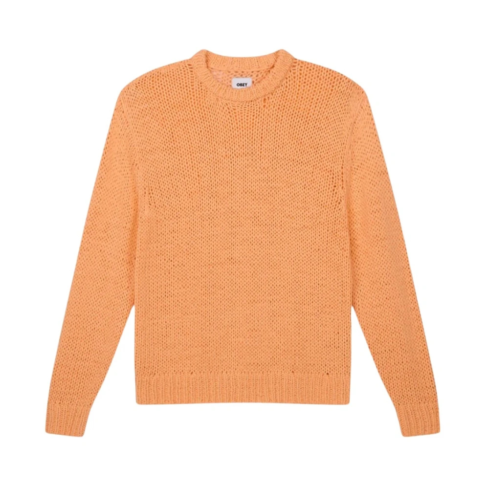 Obey Orange Round-Neck Knitwear, Male, M, Luxury Open Knit Jumper
