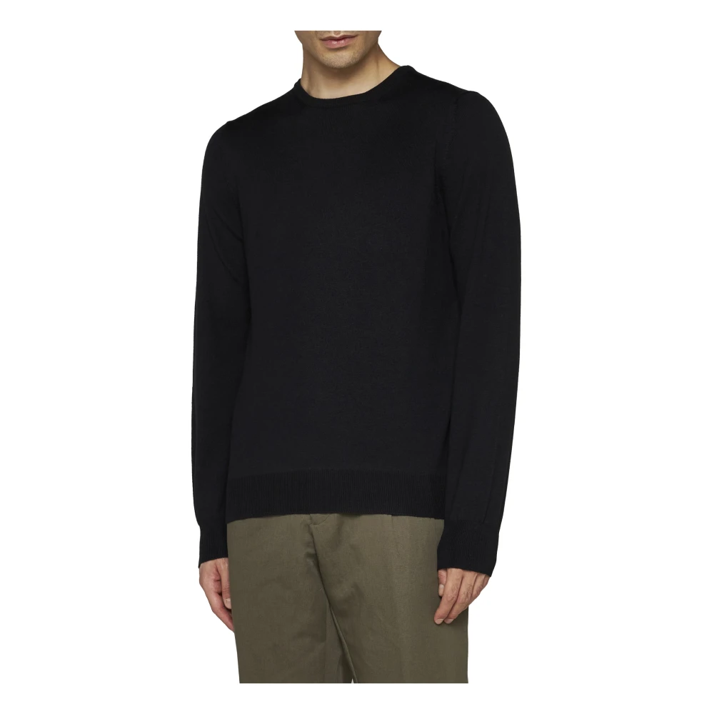 D4.0 Zwarte Wol Ribgebreide Trui Black Heren
