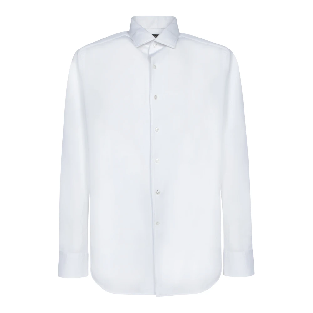Zegna Mannelijk Wit Overhemden Heren, M, Katoen, Katoenen Piquet Shirt Klassiek Ontwerp