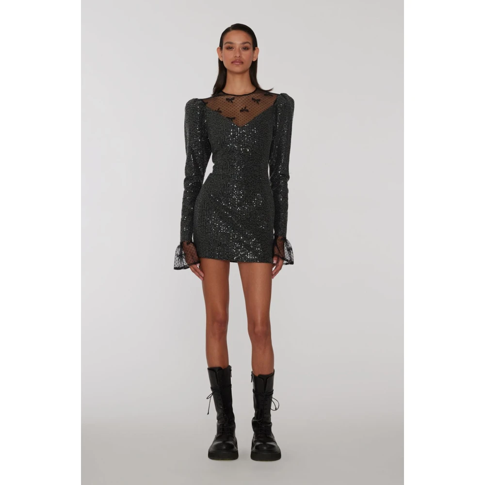 Rotate Birger Christensen Twill Sequin Mini Jurk Gray Dames