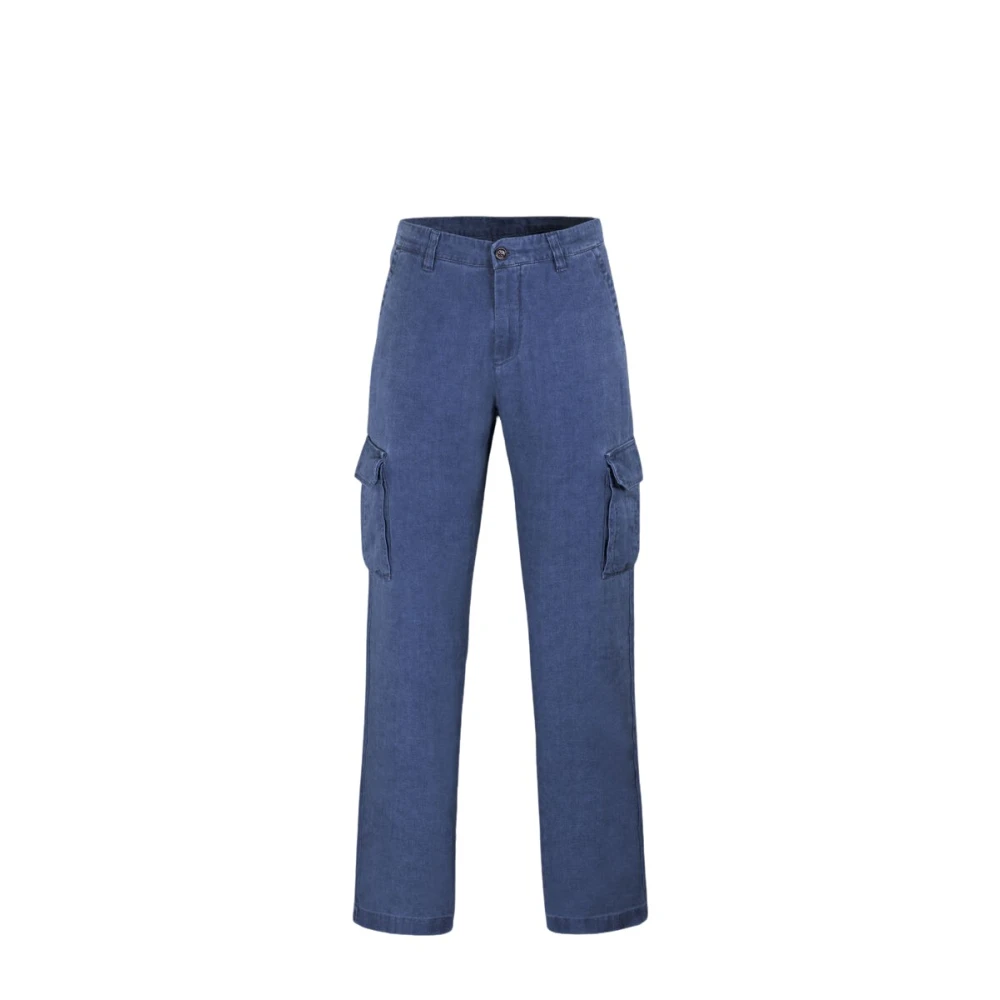Moorer Indigo Linnen Cargo Broek Blue Heren