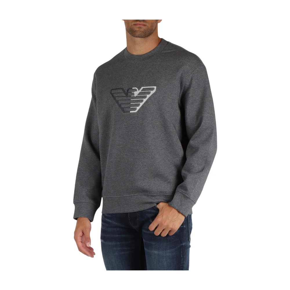 Emporio Armani Katoenmix sweatshirt met voorlogo borduurwerk Gray Heren