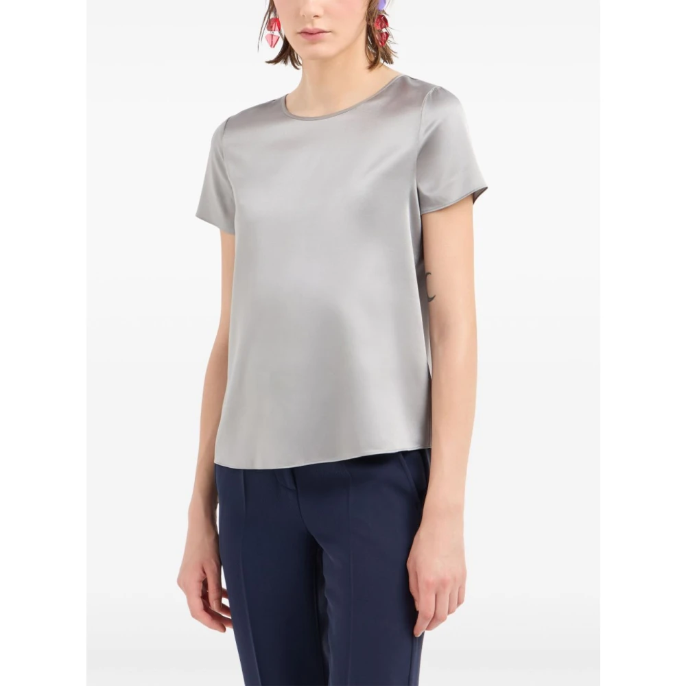 Emporio Armani Grijze Zijde Blend Satijnen Top Gray Dames