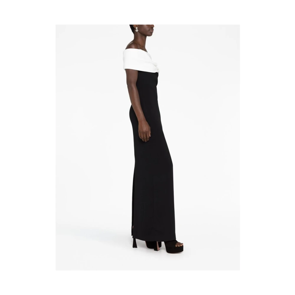 Solace London Off-Shoulder Twee-Tinten Crepe Jurk Black Dames