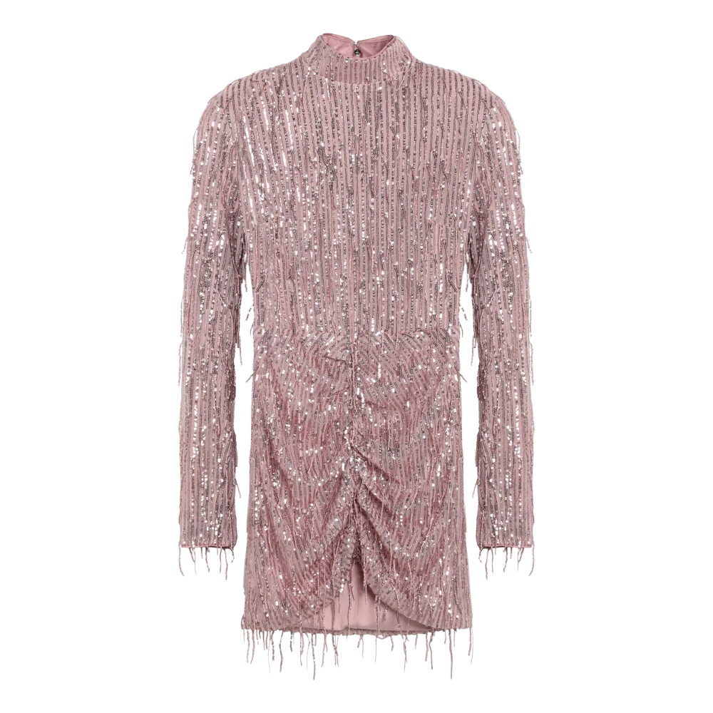 ROTATE Birger Christensen Sequin Fringe Mini Dress Pink Pink, Dam