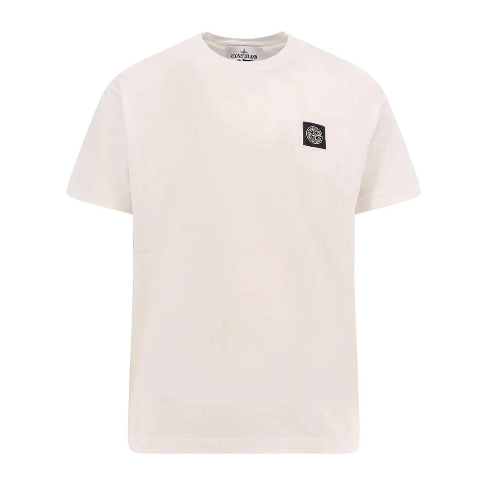 Stone Island Katoenen Logo T-shirt Korte Mouw Zak White Heren