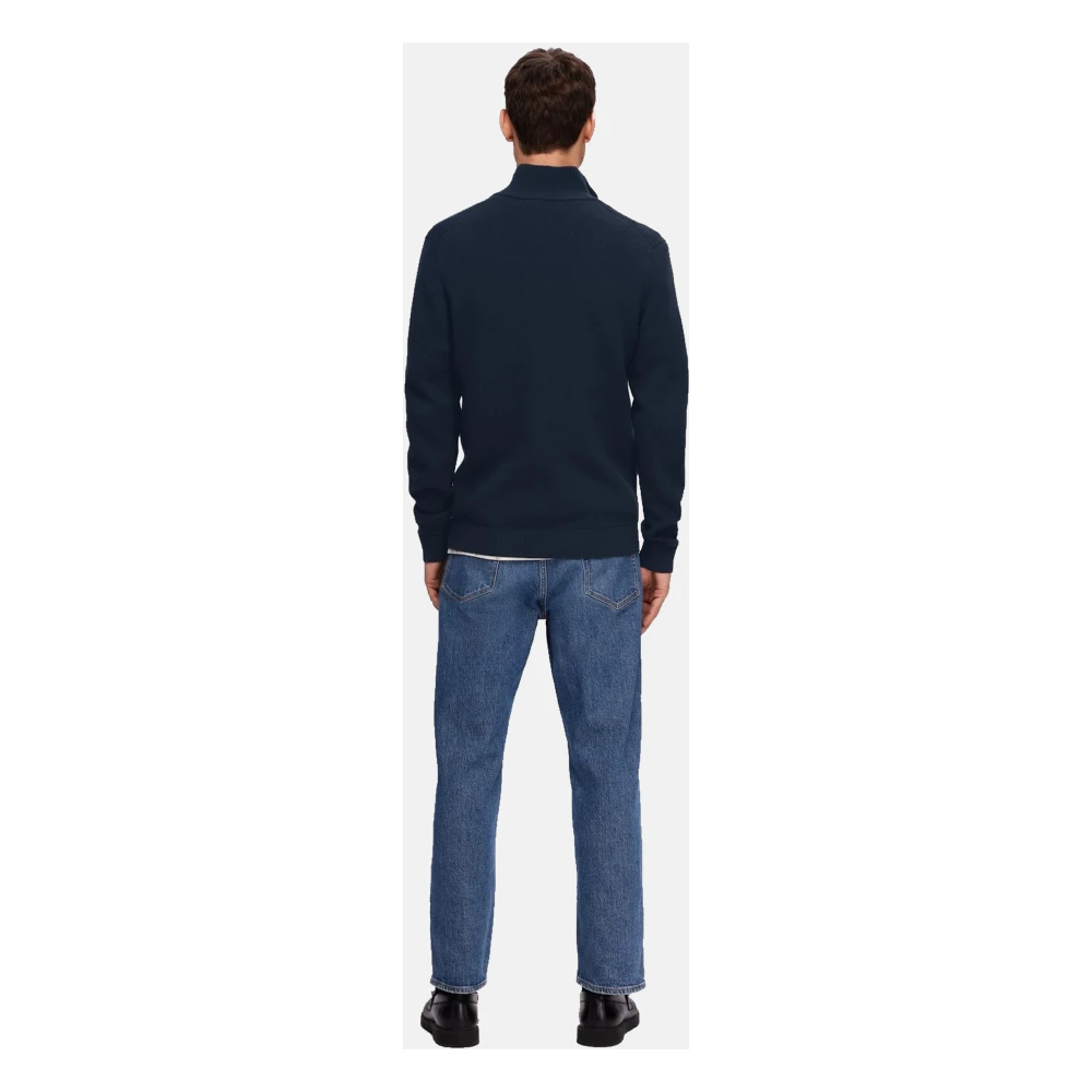 Selected Homme Melange Pullover met Troyer Kraag Blue Heren