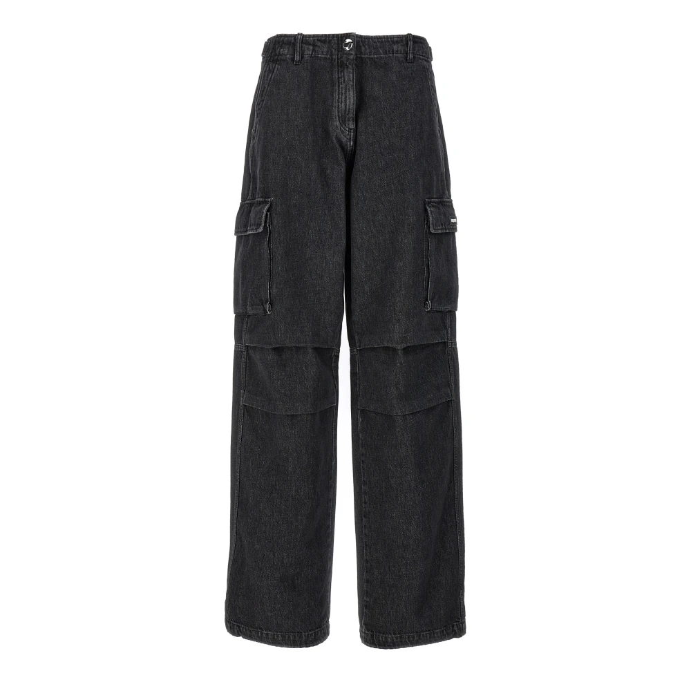 Coperni Women's Black Denim Wide Leg Cargo Jeans