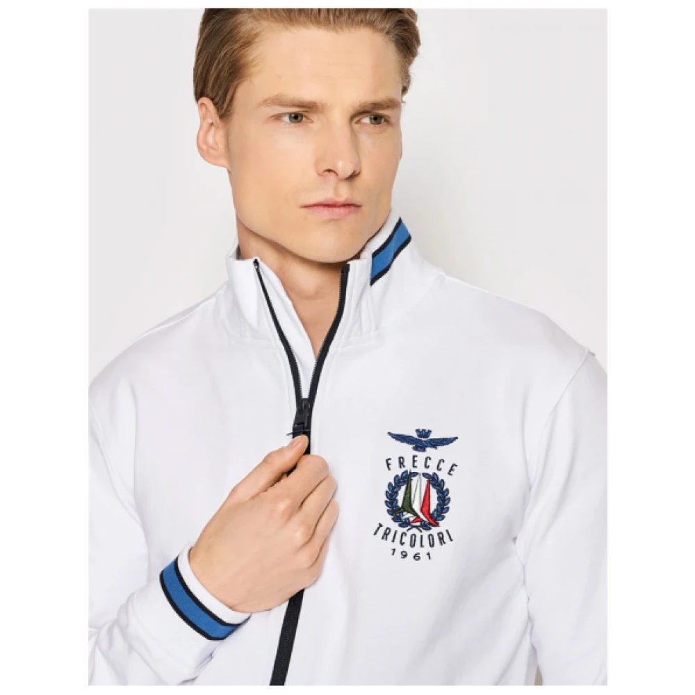 aeronautica militare Gestreepte Rits Sweater White Heren