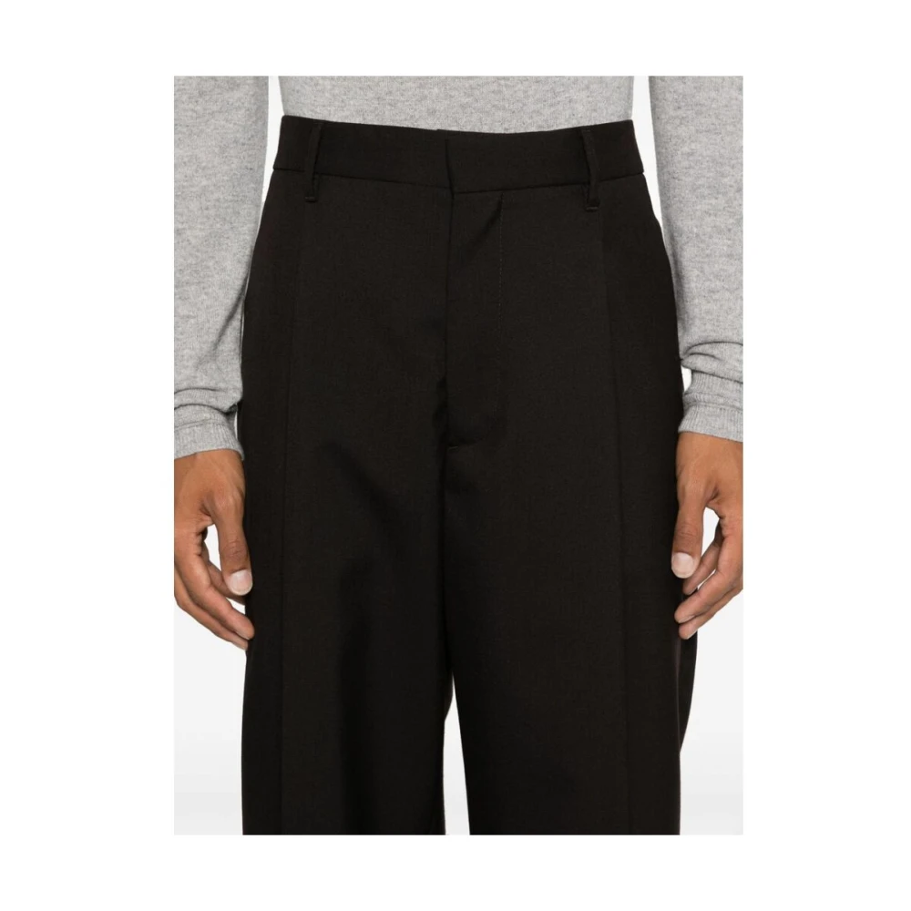 Lardini Gestructureerde Wol Tapered Leg Broek Brown Heren