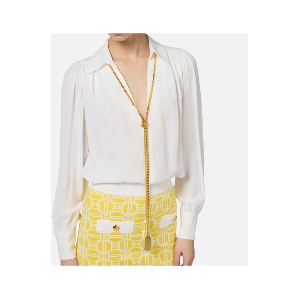 Elisabetta Franchi Elegante Ivoor Shirt met Ketting Bedel Beige Dames