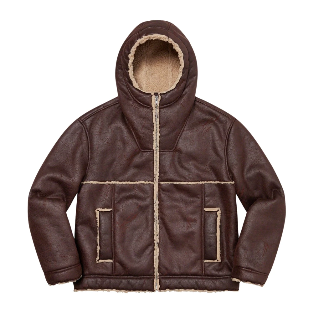 Supreme Faux Shearling Hooded Jacket Ss23 Brown Heren