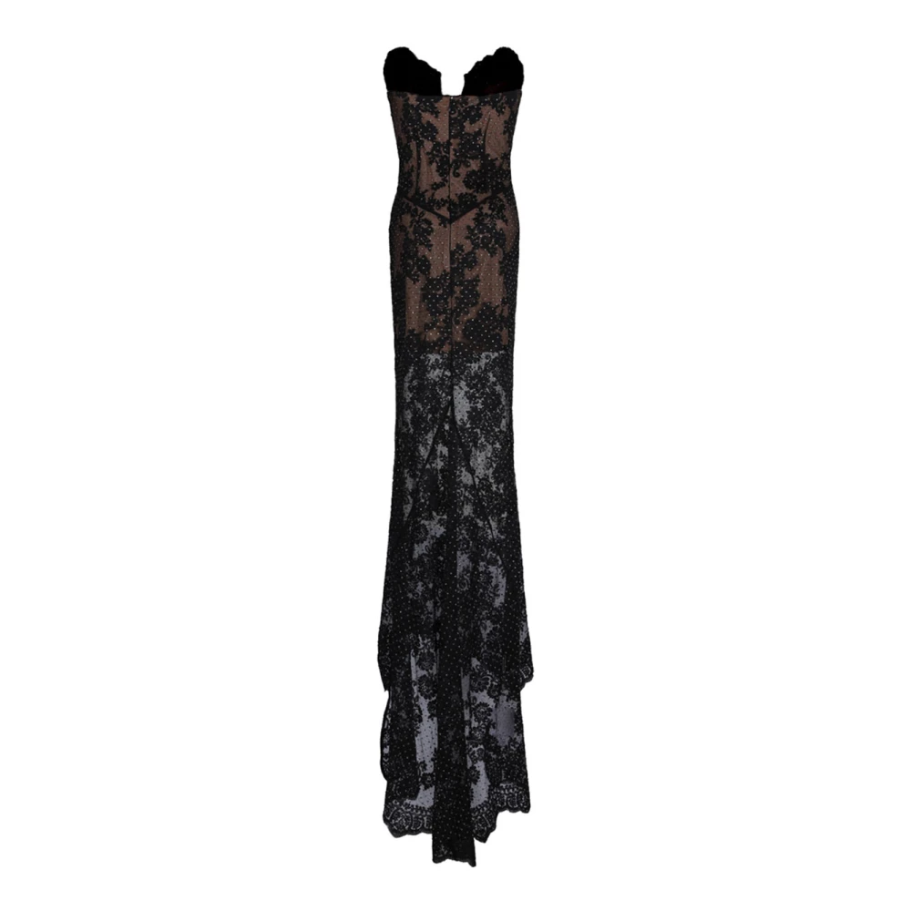 Self Portrait Zwart Strass Kant Maxi Jurk Black Dames